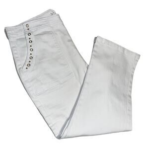 Cache’ White Gold Accent Denim Pants Stretch Cropped Jeans Sz 31
